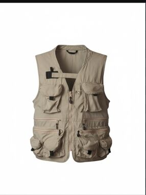 Outdoors Khaki Utility Vest Multiple Pockets Machu Picchu Embroidered Sz M